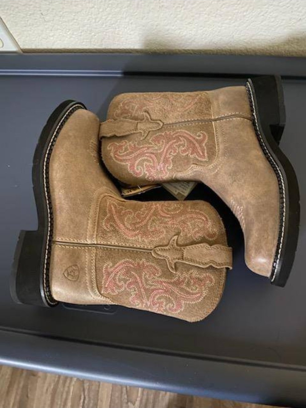 Ariat Brown Western Pull-On Boots - Pink Lining - Picture 2 of 7